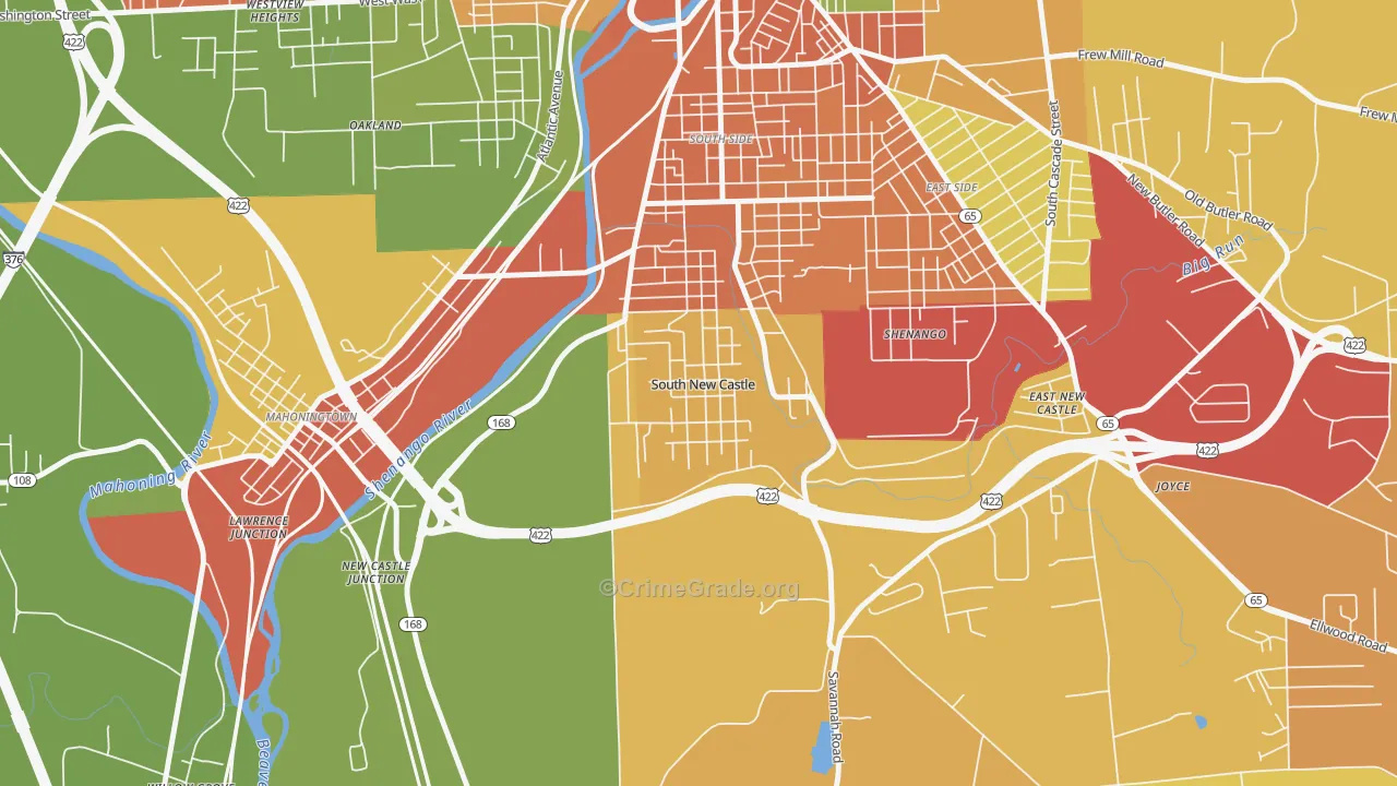 South New Castle, PA Map of Robbery Rates