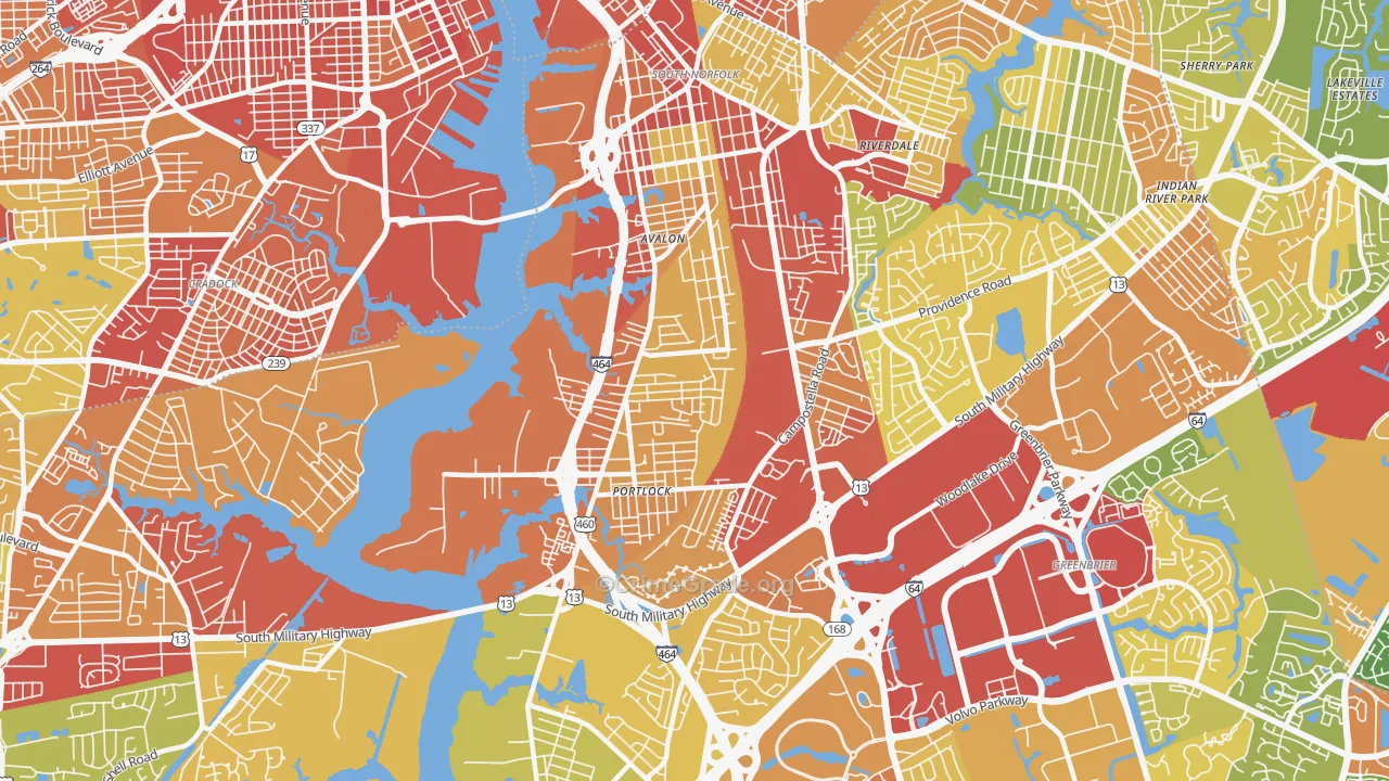 South Norfolk, Chesapeake, VA Map of Robbery Rates