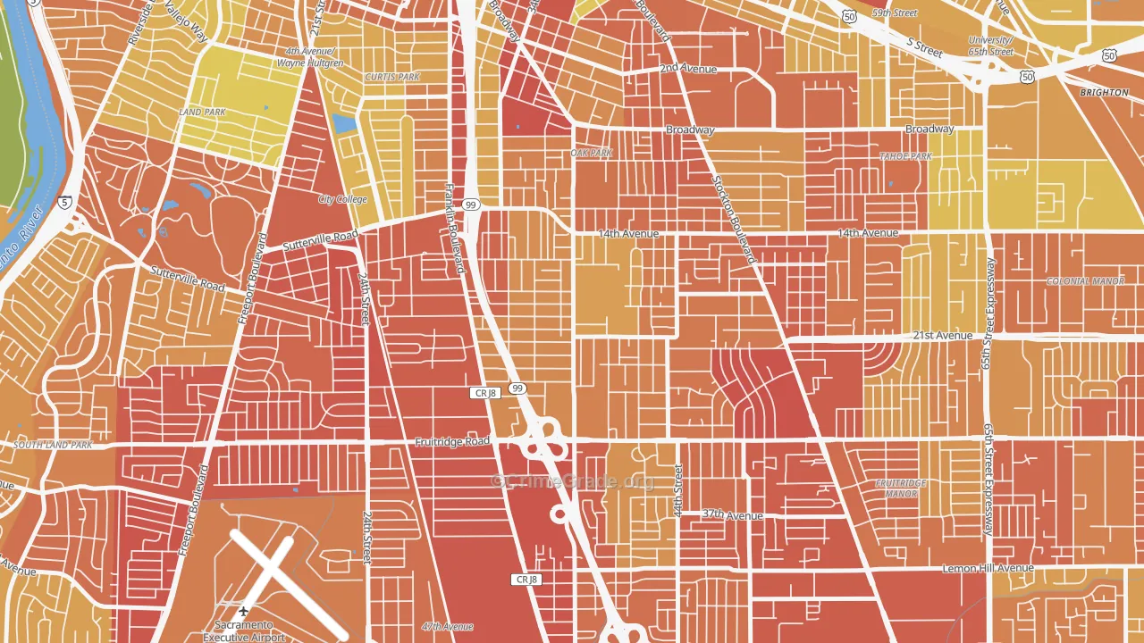 South Oak Park, Sacramento, CA Map of Robbery Rates