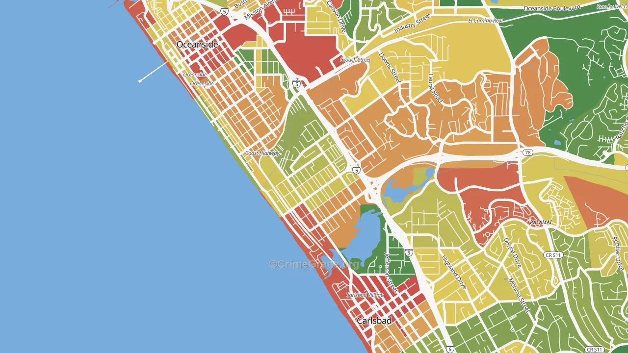 South Oceanside, Oceanside, CA Map of Robbery Rates
