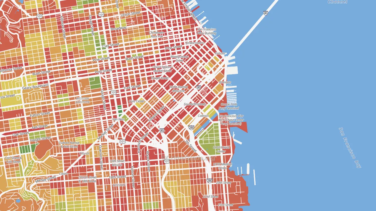 South of Market, San Francisco, CA Map of Robbery Rates