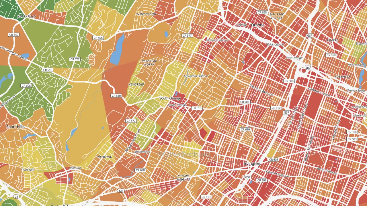 South Orange, NJ Map of Robbery Rates