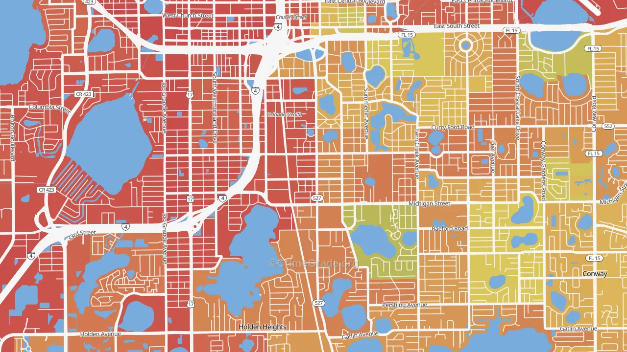 South Orange, Orlando, FL Map of Robbery Rates
