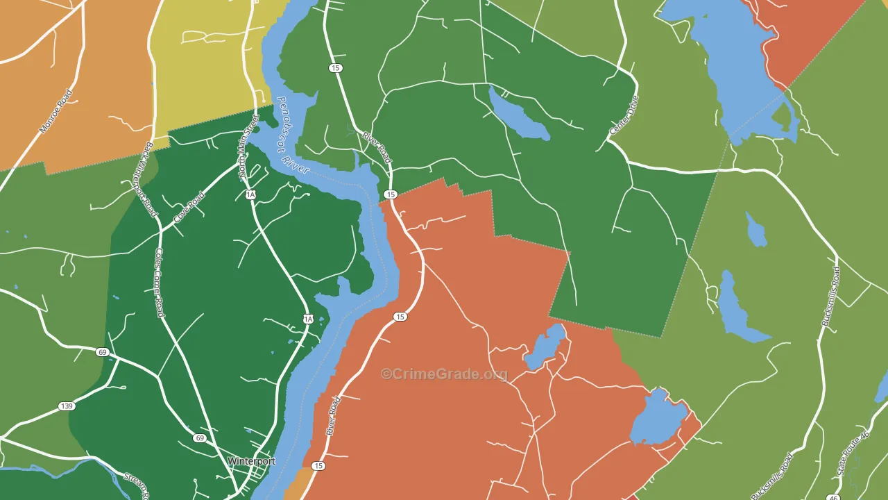 South Orrington, ME Map of Robbery Rates