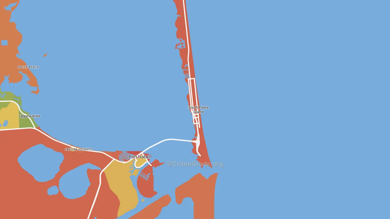 South Padre Island, TX Map of Robbery Rates