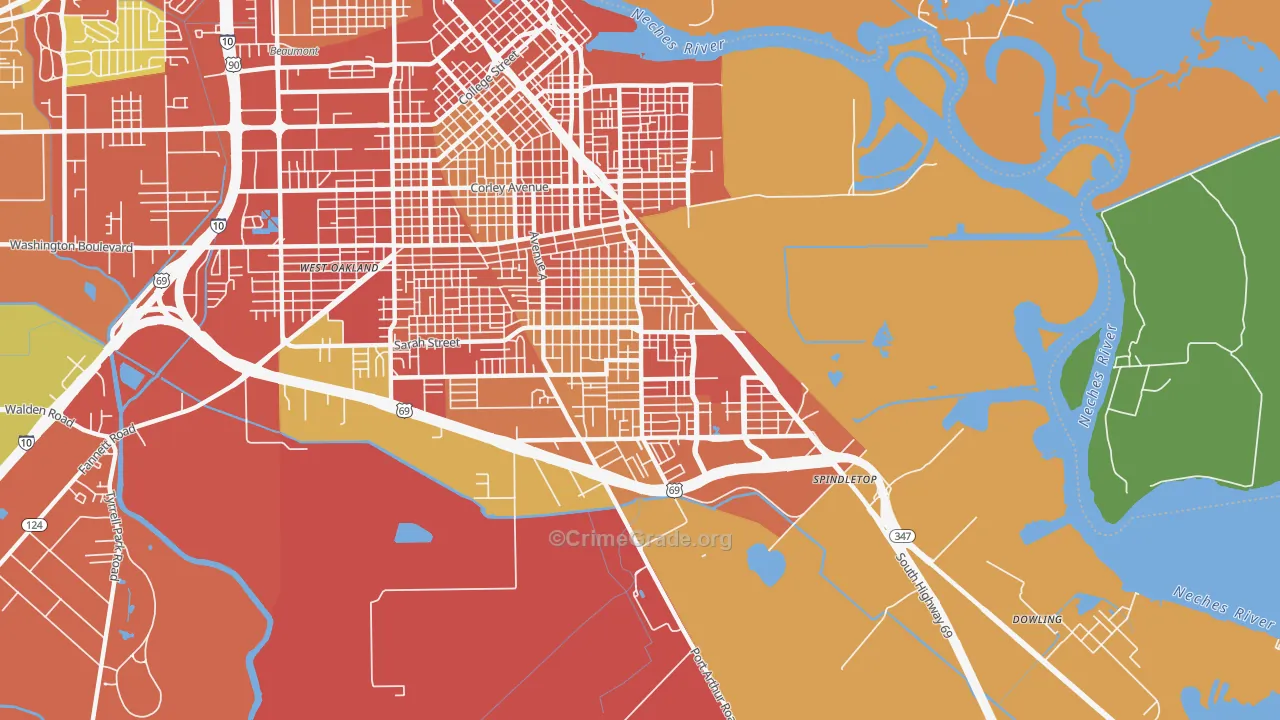 South Park, Beaumont, TX Map of Robbery Rates