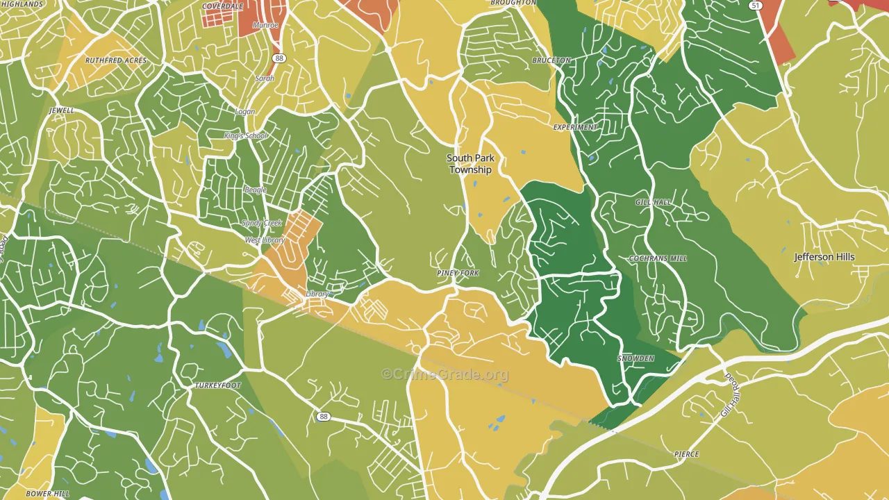South Park Township, PA Map of Robbery Rates