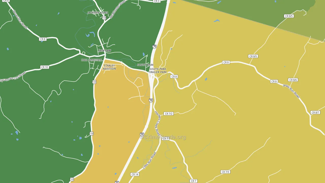 South Park, WV Map of Robbery Rates