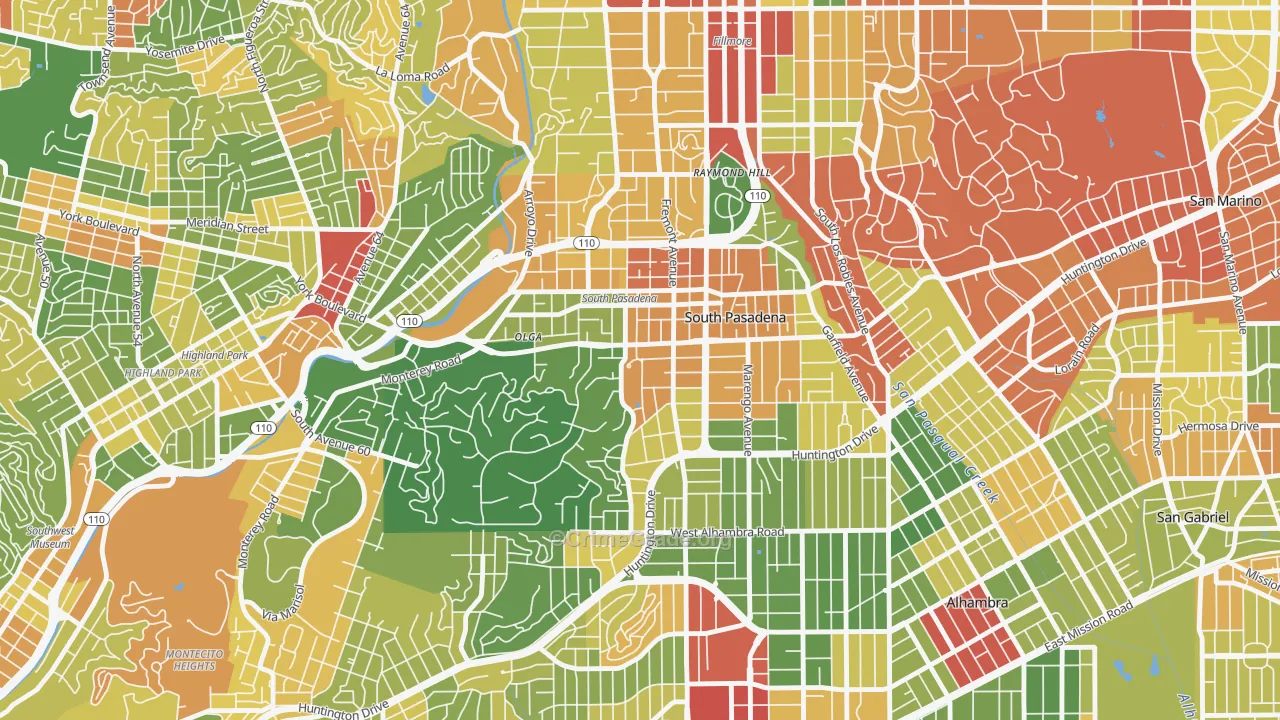 South Pasadena, CA Map of Robbery Rates