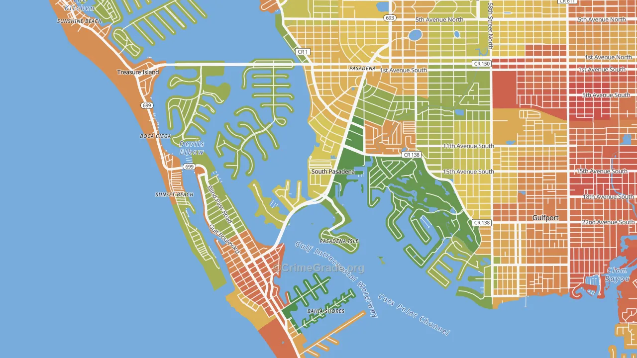 South Pasadena, FL Map of Robbery Rates