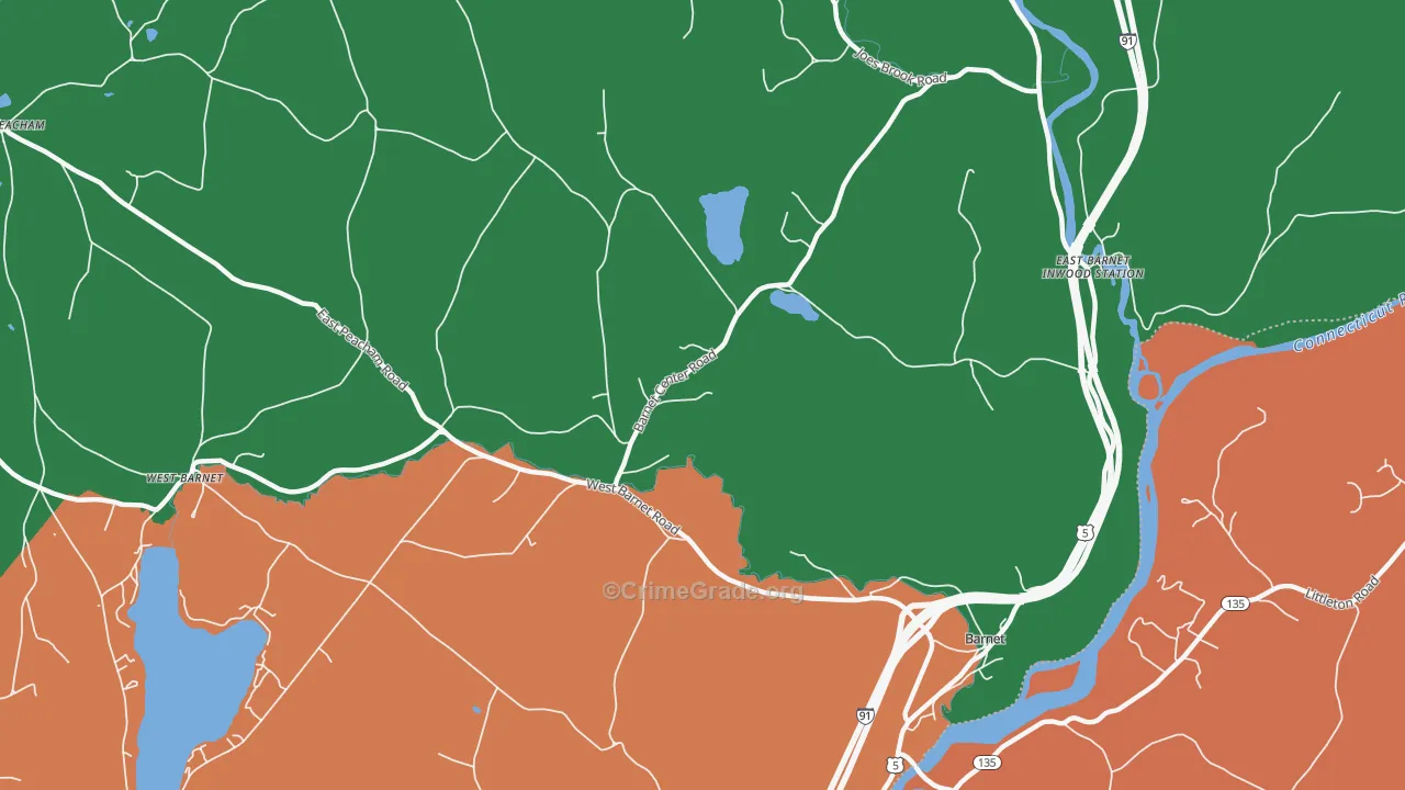 South Peacham, VT Map of Robbery Rates
