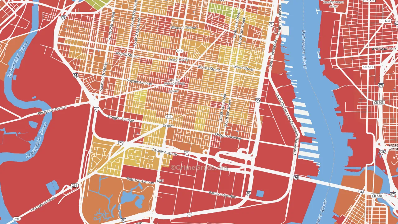 South Philadelphia, Philadelphia, PA Map of Robbery Rates