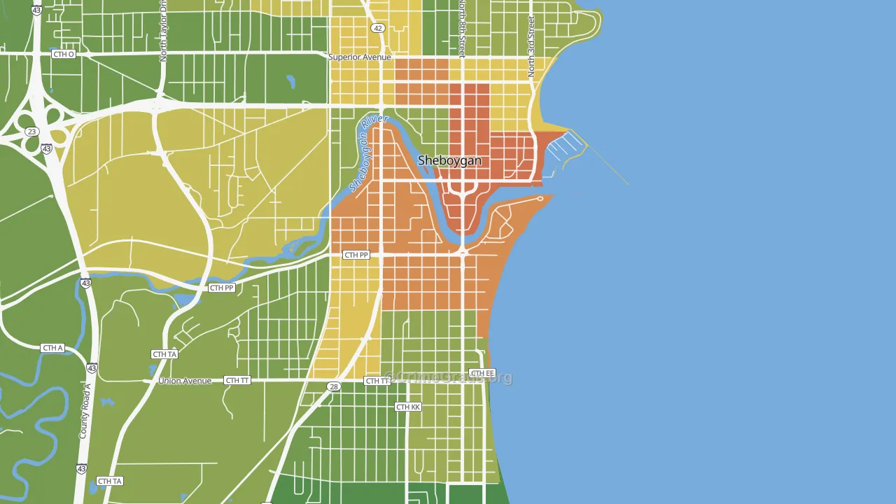 South Pier, Sheboygan, WI Map of Robbery Rates