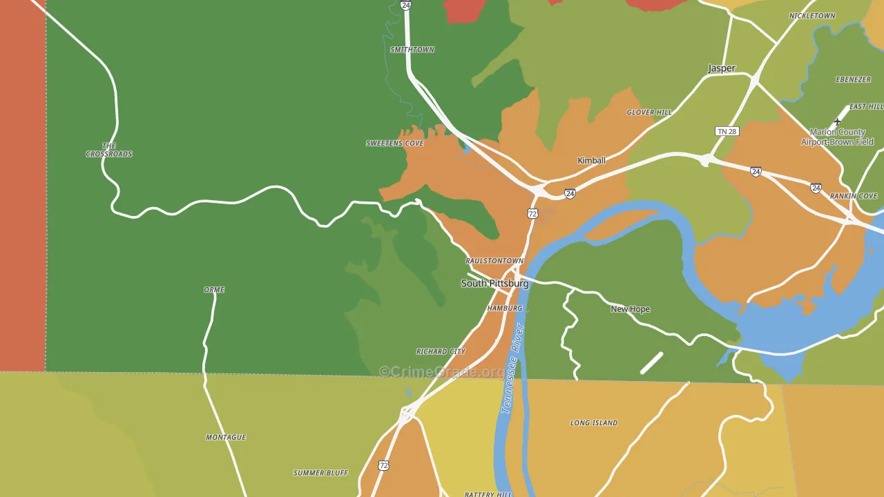 South Pittsburg, TN Map of Robbery Rates