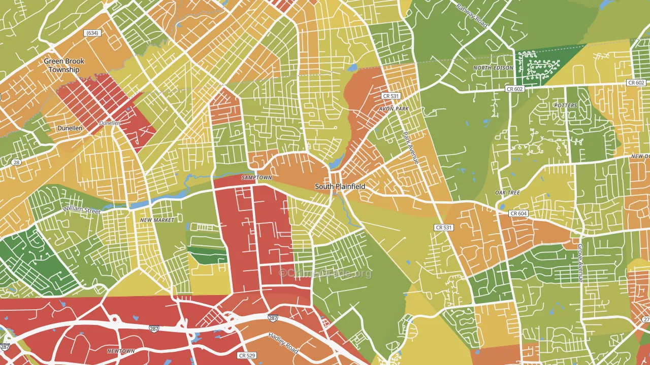South Plainfield, NJ Map of Robbery Rates