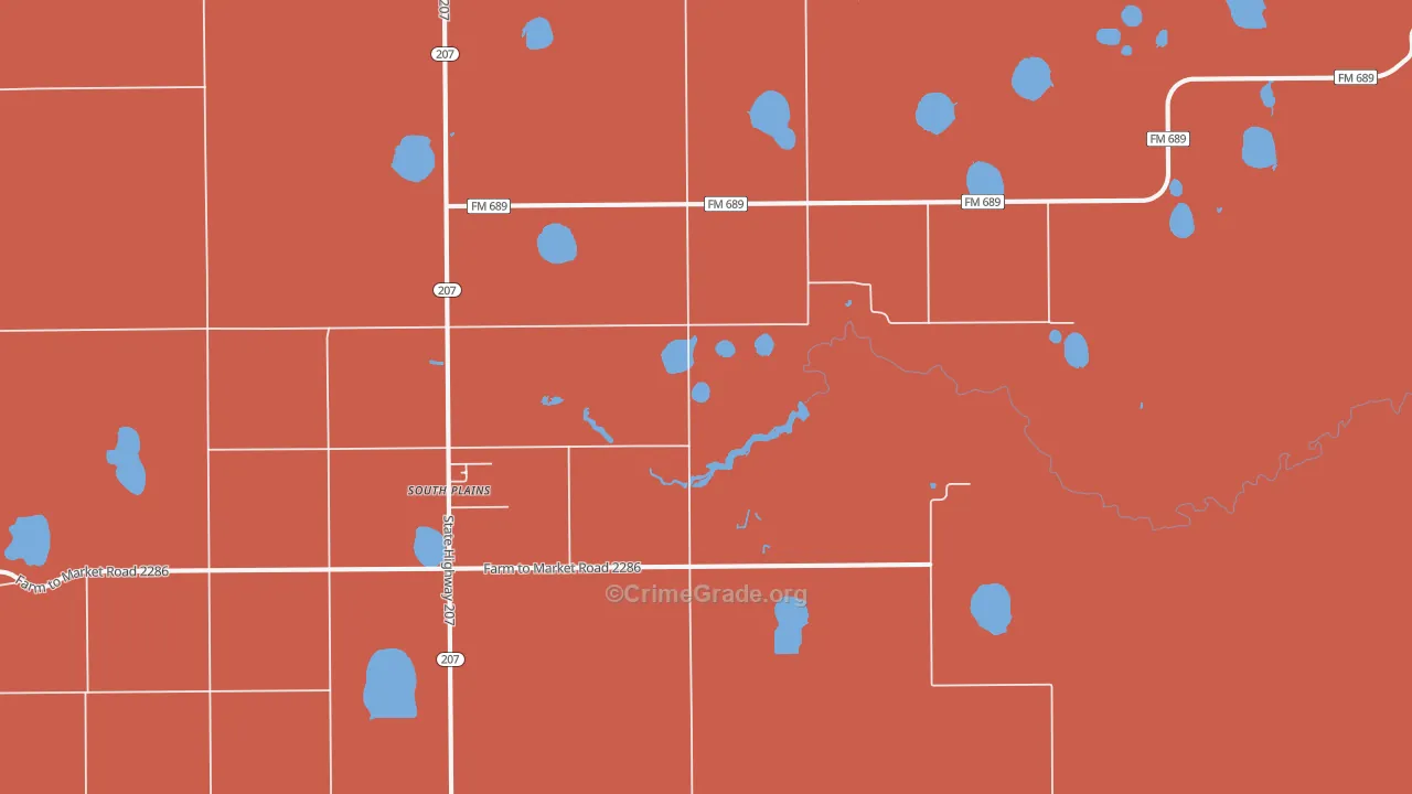 South Plains, TX Map of Robbery Rates