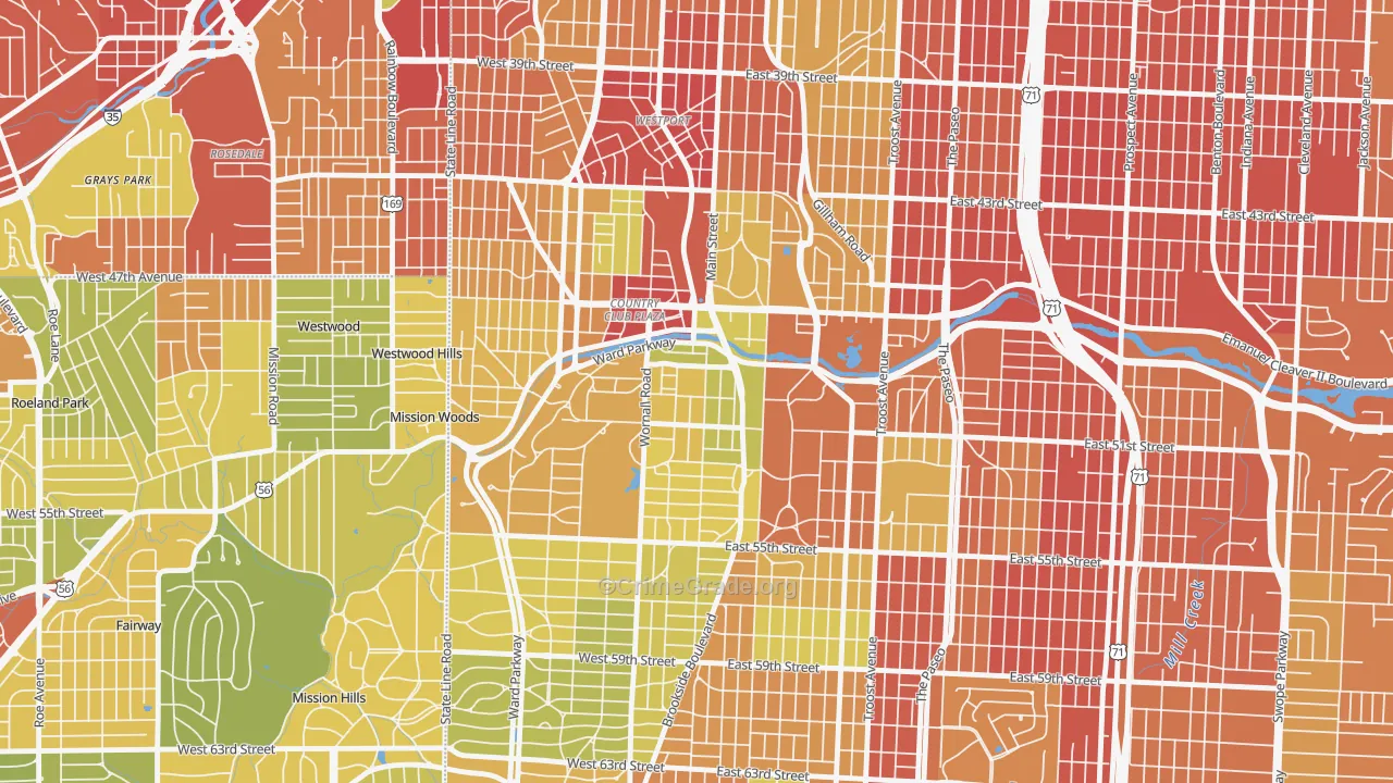 South Plaza, Kansas City, MO Map of Robbery Rates