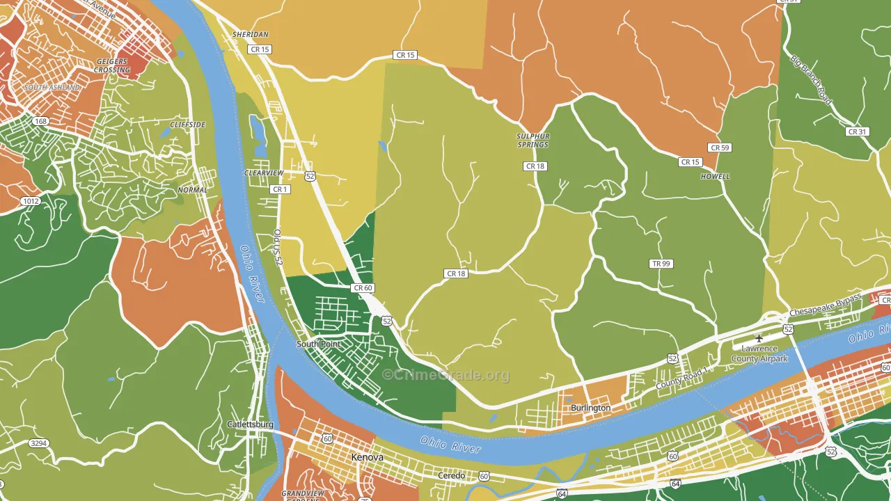 South Point, OH Map of Robbery Rates