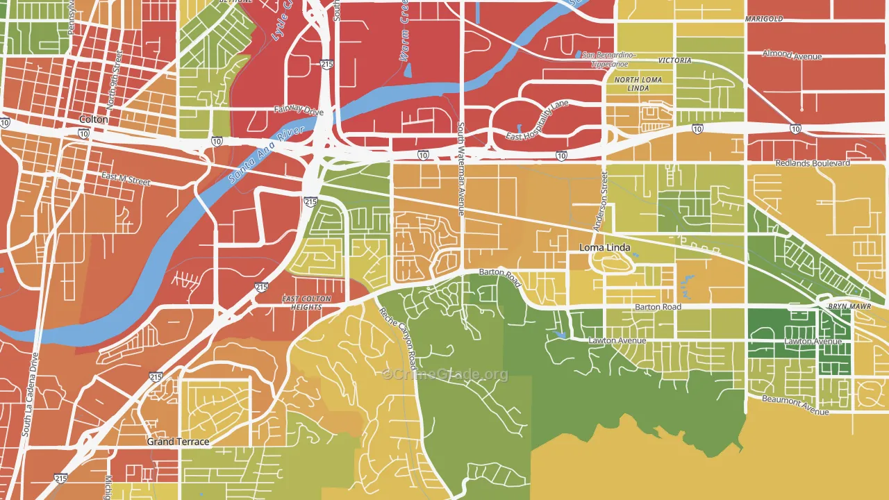 South Pointe, San Bernardino, CA Map of Robbery Rates
