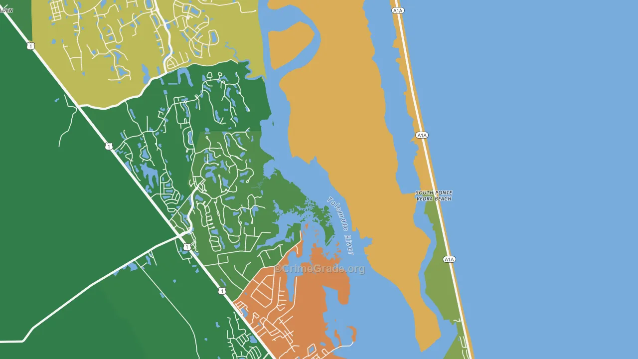 South Ponte Vedra Beach, FL Map of Robbery Rates