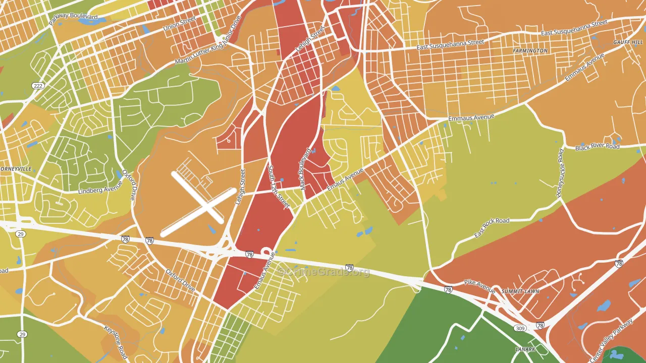 South Poplar, Allentown, PA Map of Robbery Rates