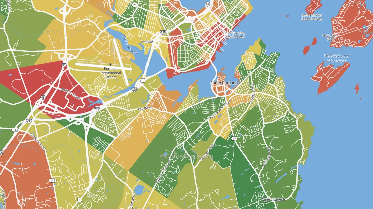 South Portland, ME Map of Robbery Rates