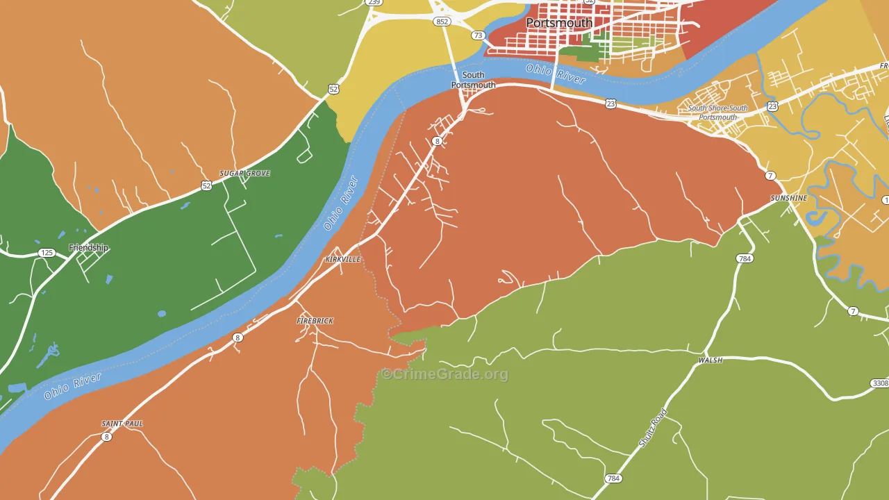 South Portsmouth, KY Map of Robbery Rates