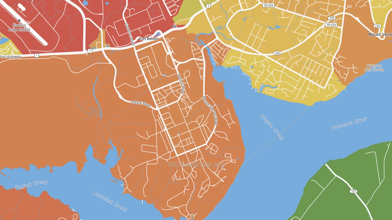 South Post, Fort Belvoir, VA Map of Robbery Rates