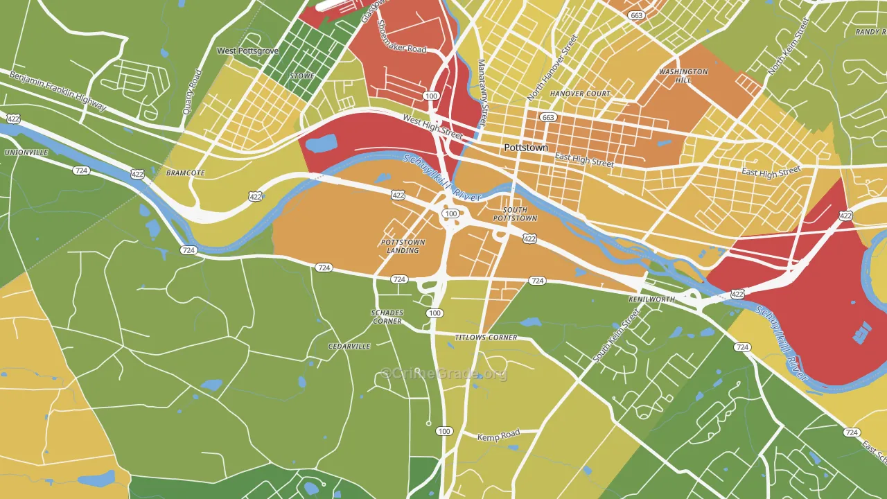 South Pottstown, PA Map of Robbery Rates