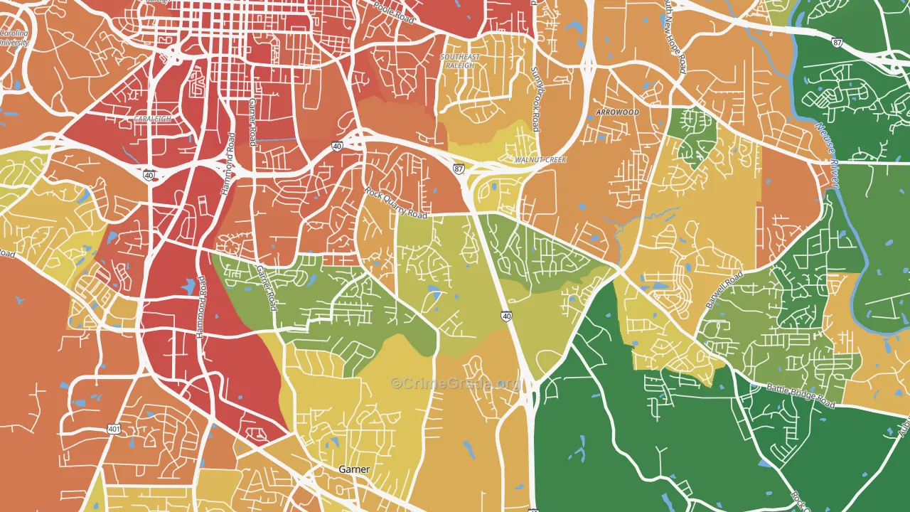 South, Raleigh, NC Map of Robbery Rates
