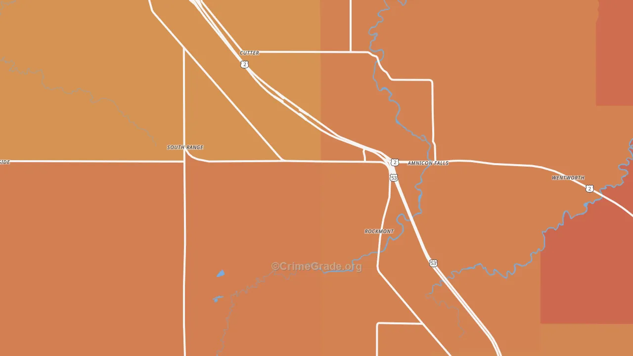 South Range, WI Map of Robbery Rates