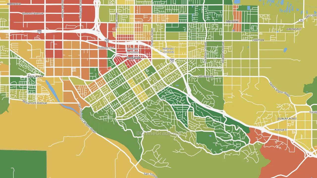 South Redlands, Redlands, CA Map of Robbery Rates