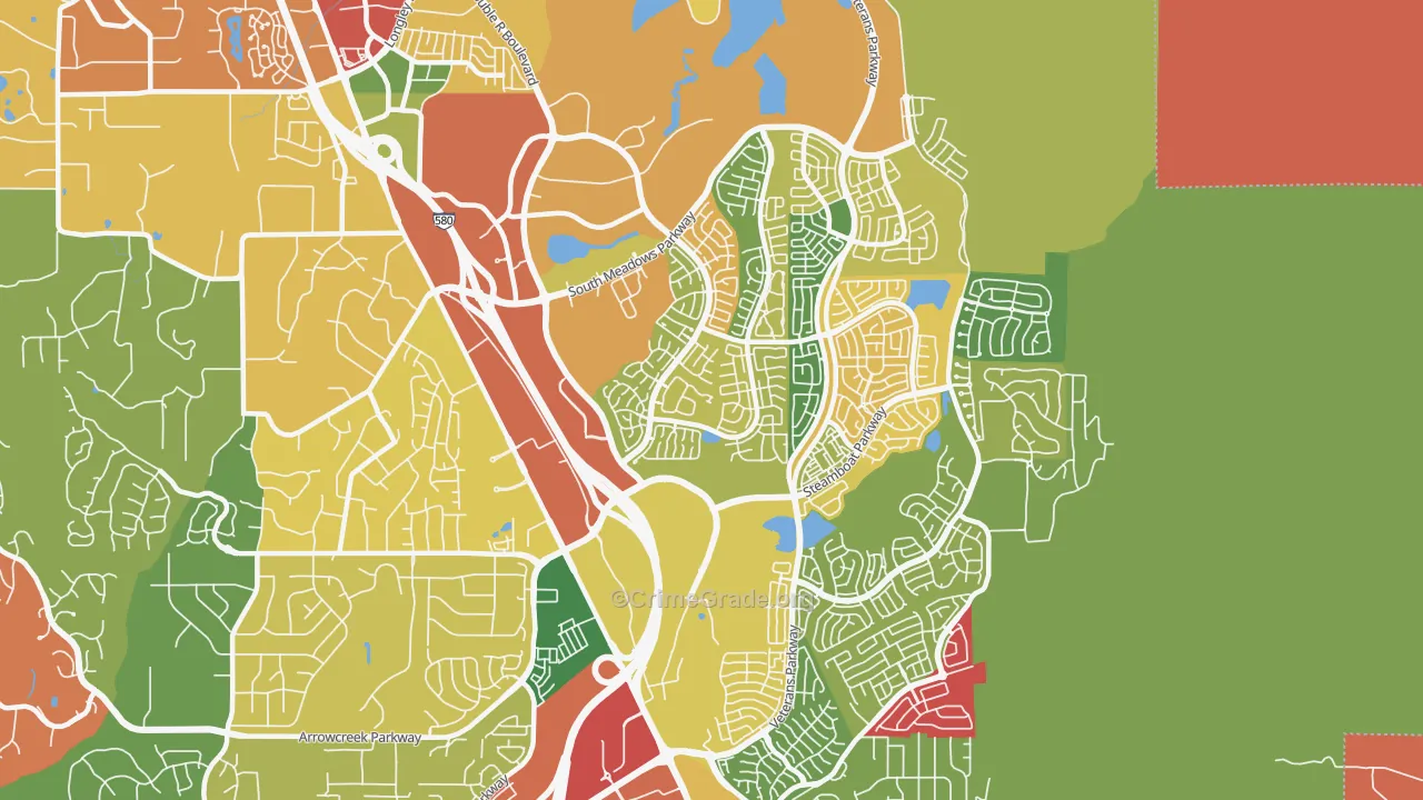 South Reno, Reno, NV Map of Robbery Rates