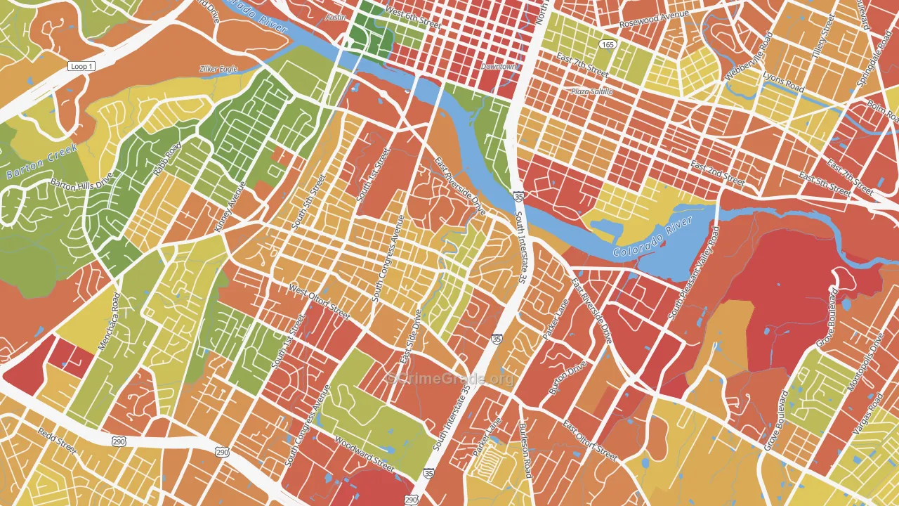 South River City, Austin, TX Map of Robbery Rates