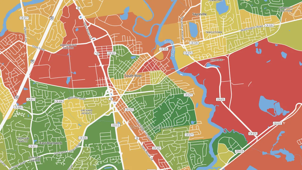 South River, NJ Map of Robbery Rates