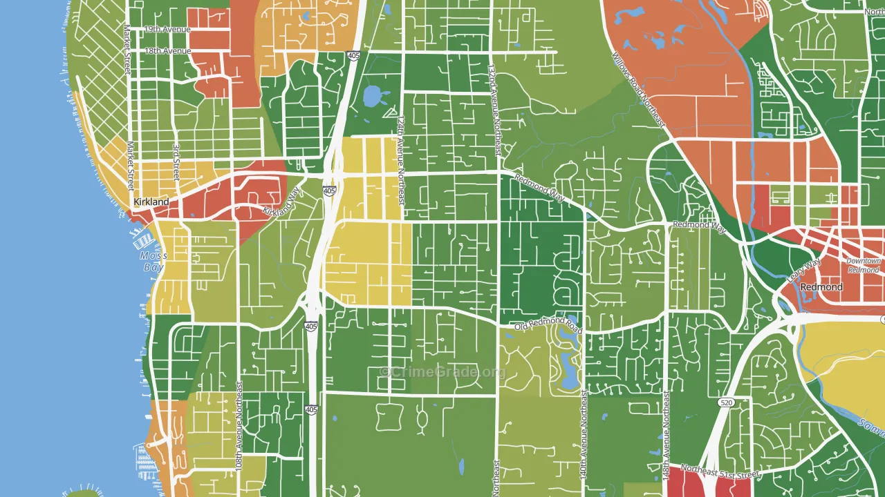 South Rose Hill, Kirkland, WA Map of Robbery Rates