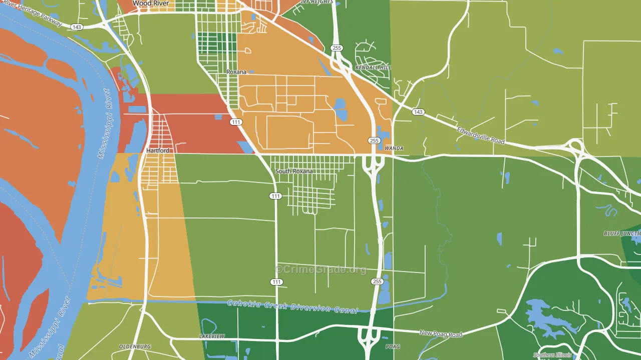 South Roxana, IL Map of Robbery Rates