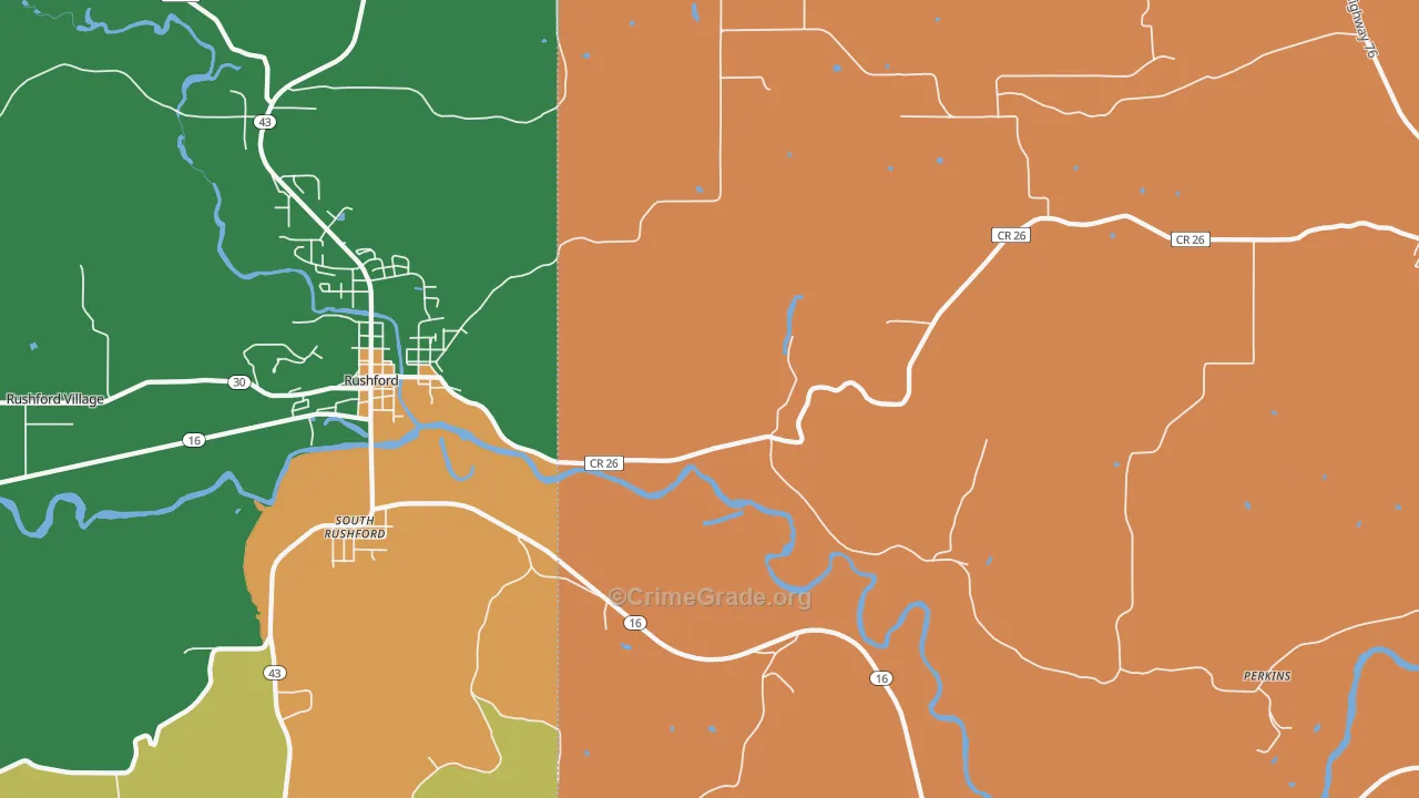 South Rushford, MN Map of Robbery Rates