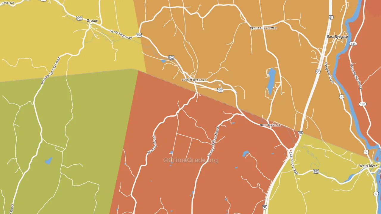 South Ryegate, VT Map of Robbery Rates