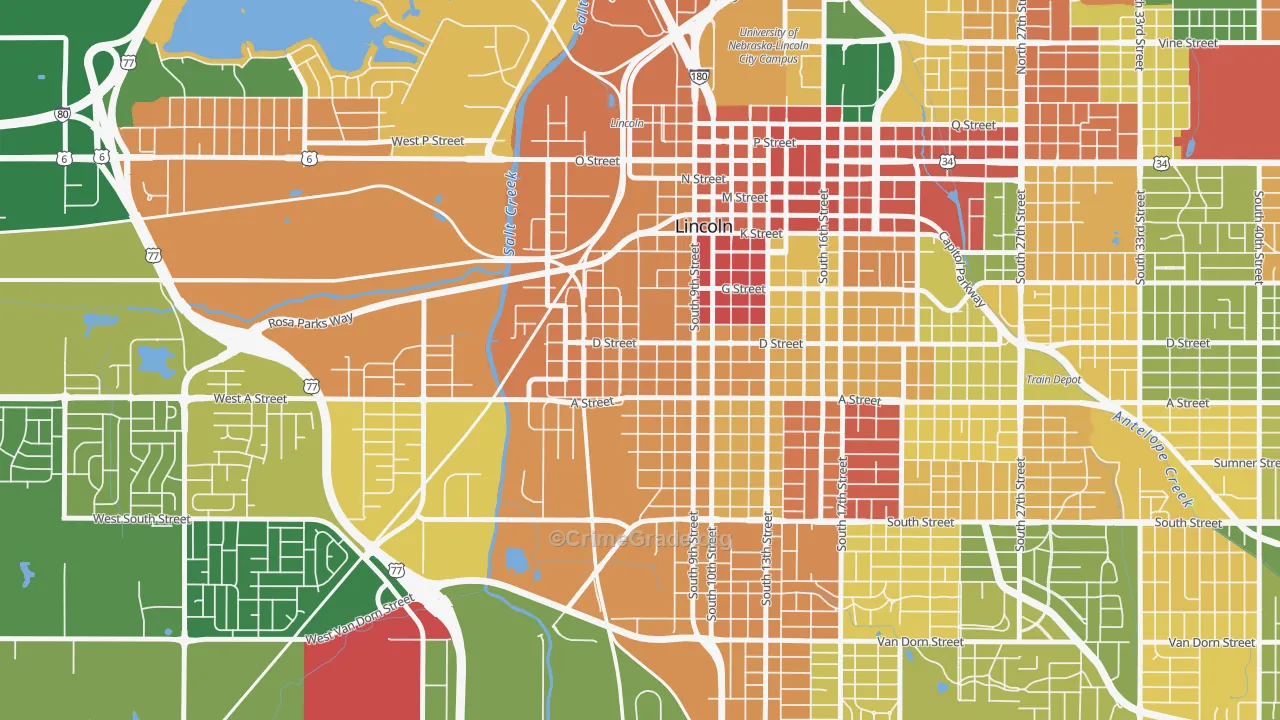 South Salt Creek, Lincoln, NE Map of Robbery Rates