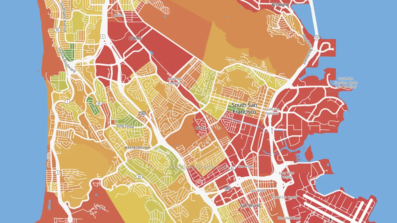 South San Francisco, CA Map of Robbery Rates