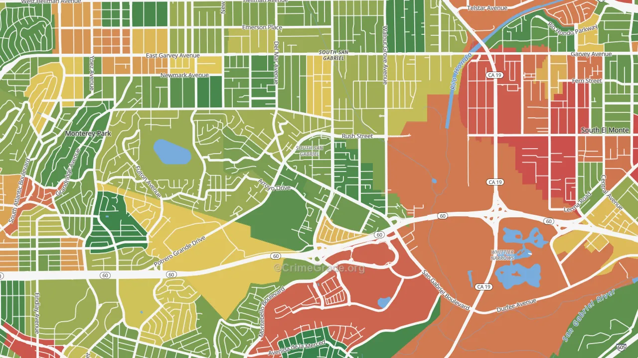 South San Gabriel, Rosemead, CA Map of Robbery Rates