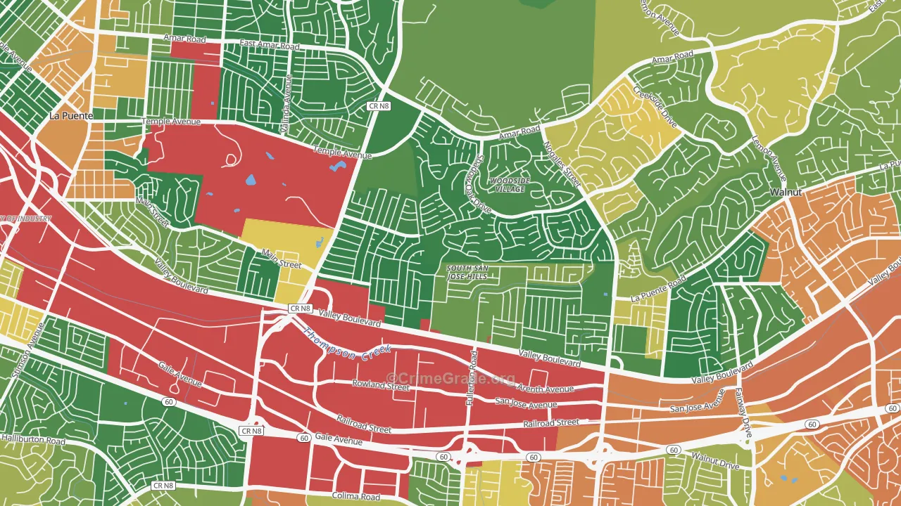 South San Jose Hills, CA Map of Robbery Rates