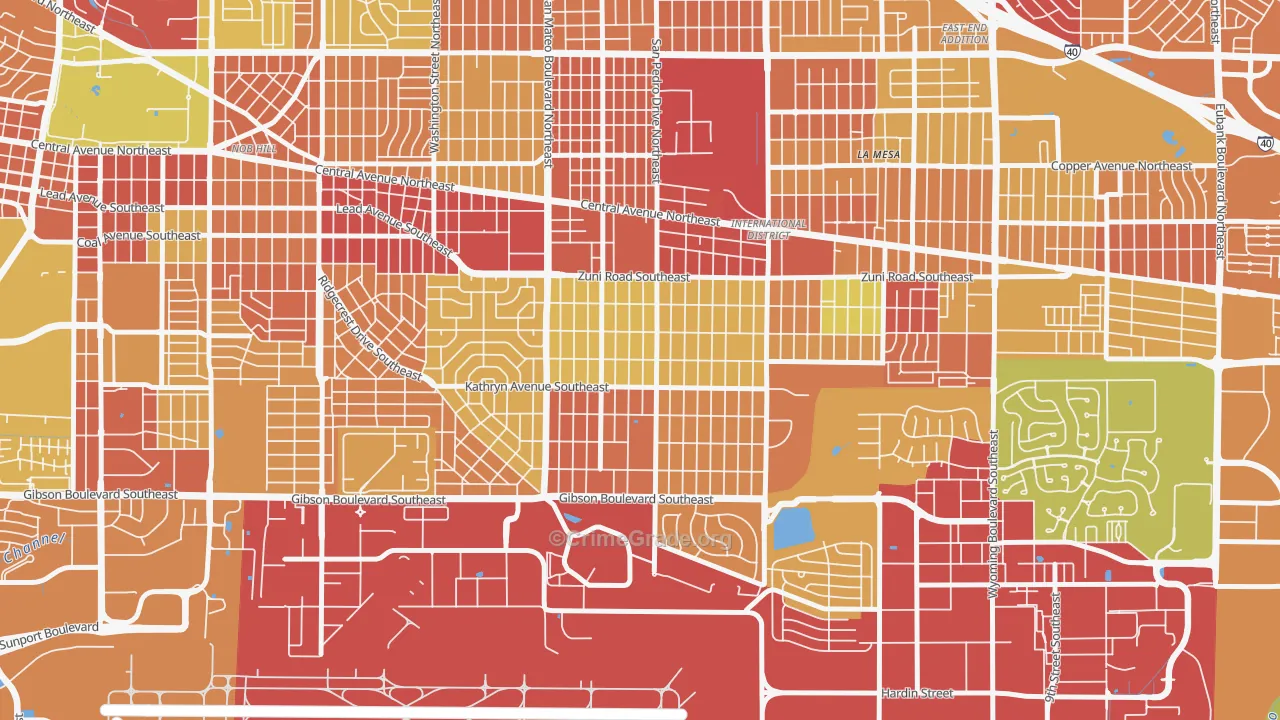 South San Pedro, Albuquerque, NM Map of Robbery Rates