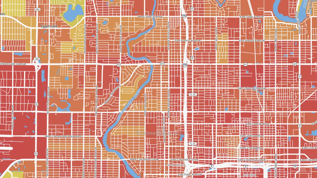 South Seminole Heights, Tampa, FL Map of Robbery Rates