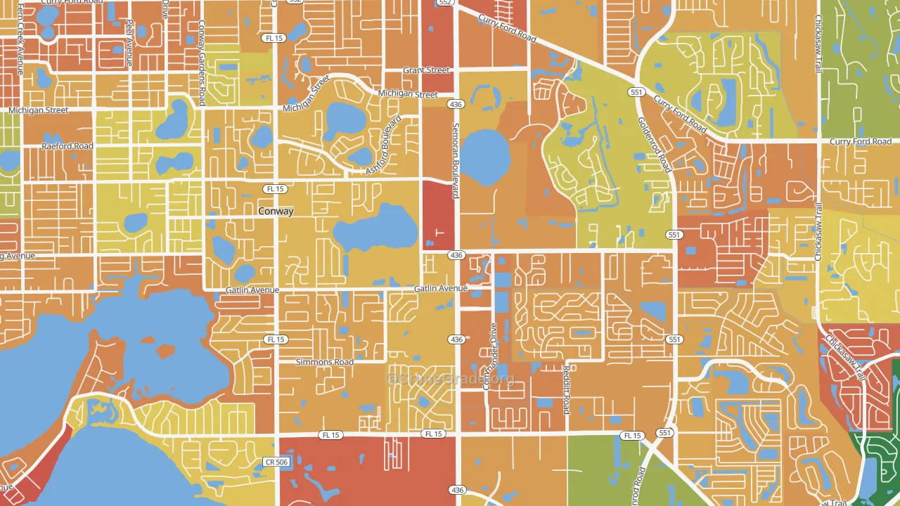 South Semoran, Orlando, FL Map of Robbery Rates