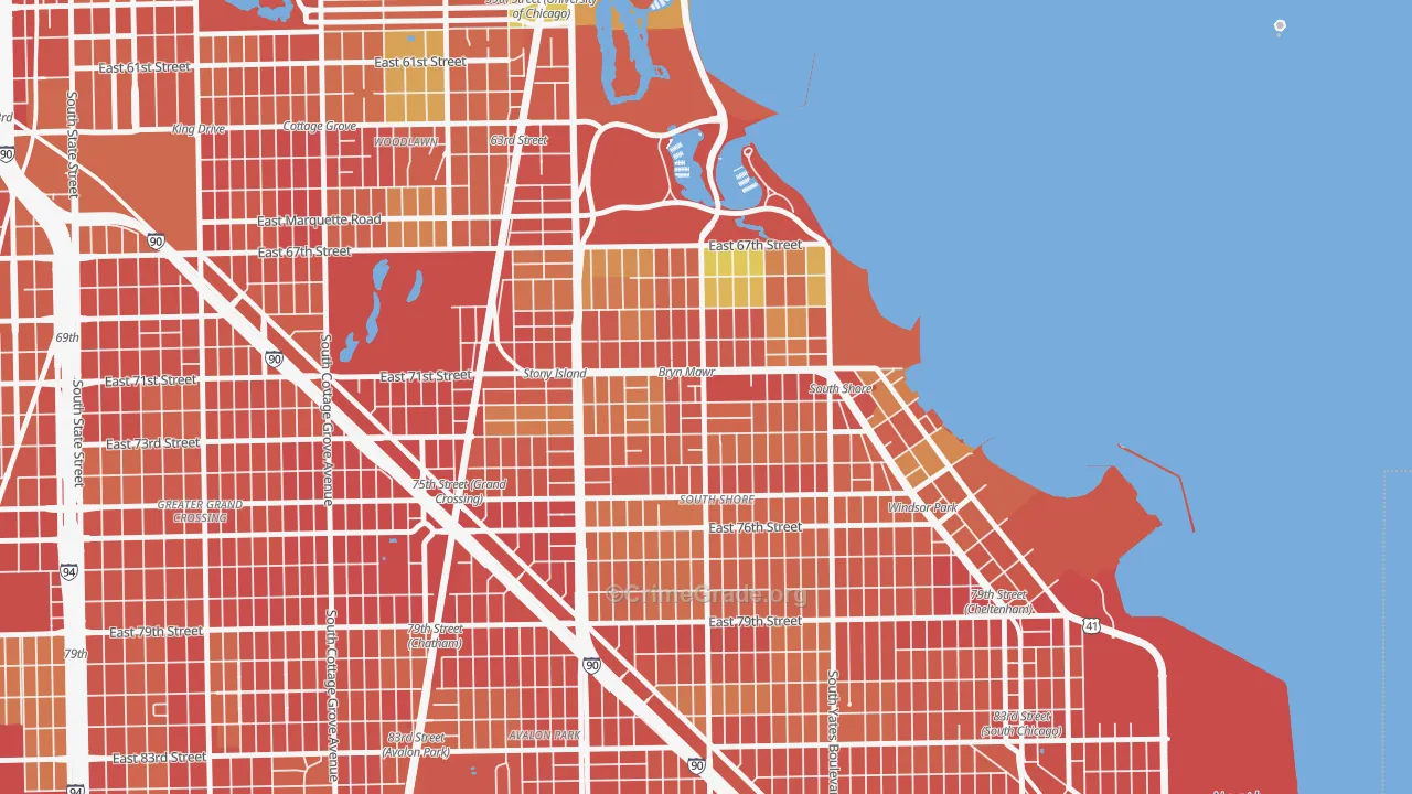 South Shore, Chicago, IL Map of Robbery Rates