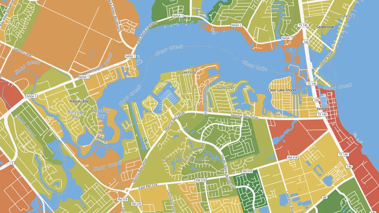South Shore Harbour and Marina, League City, TX Map of Robbery Rates