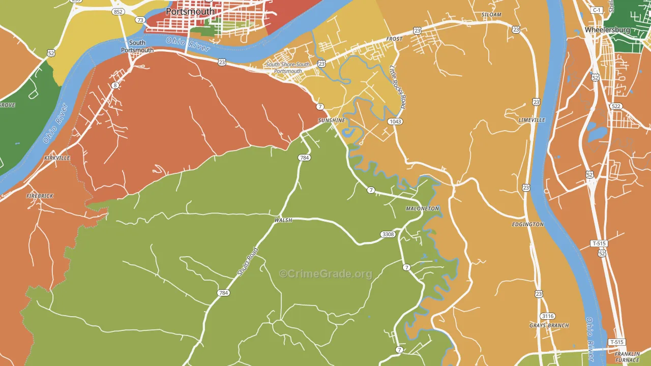 South Shore, KY Map of Robbery Rates