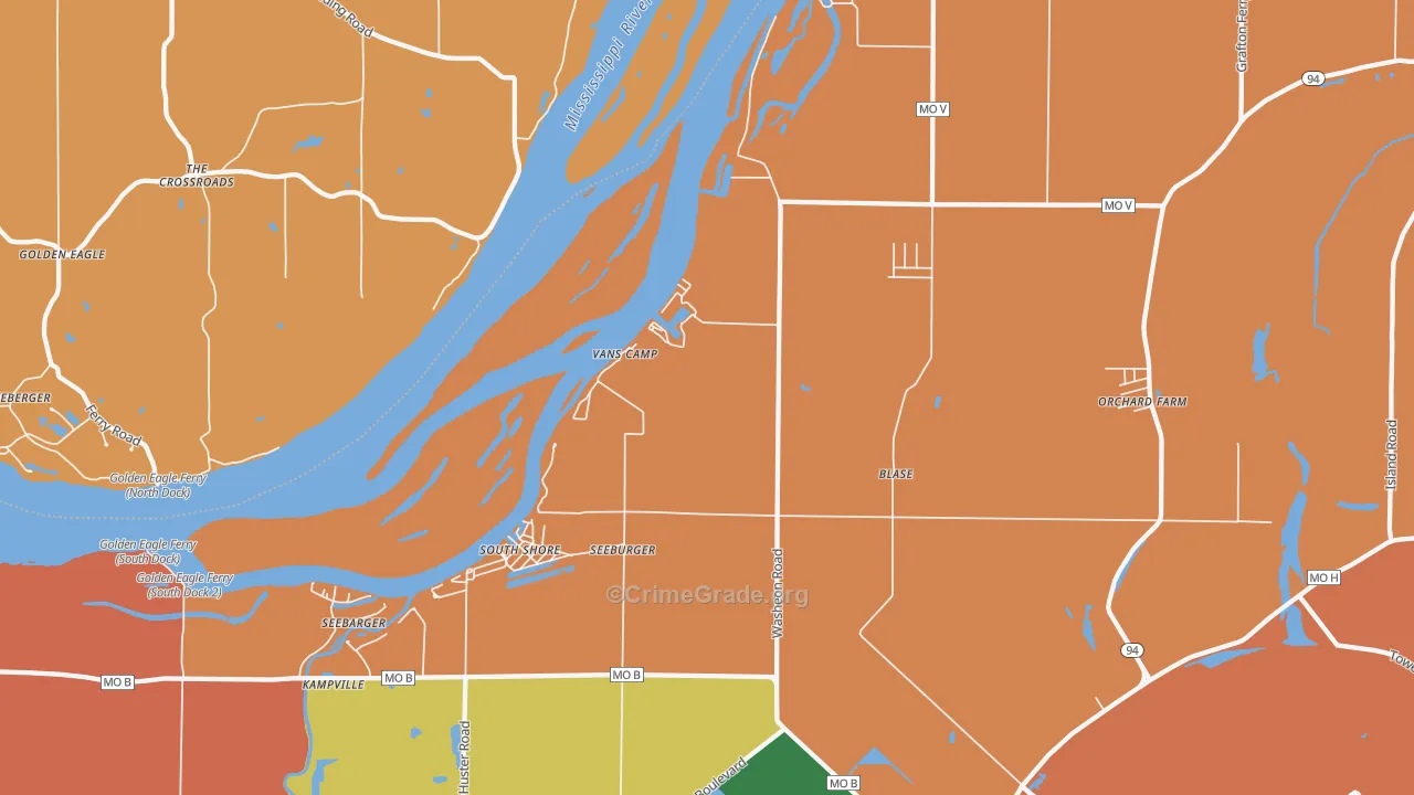South Shore, MO Map of Robbery Rates